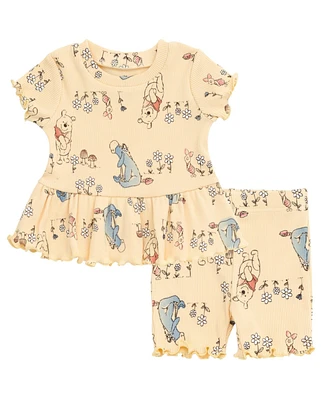 Winnie the Pooh Toddler Girls Peplum T-Shirt and Bike Shorts Outfit Set