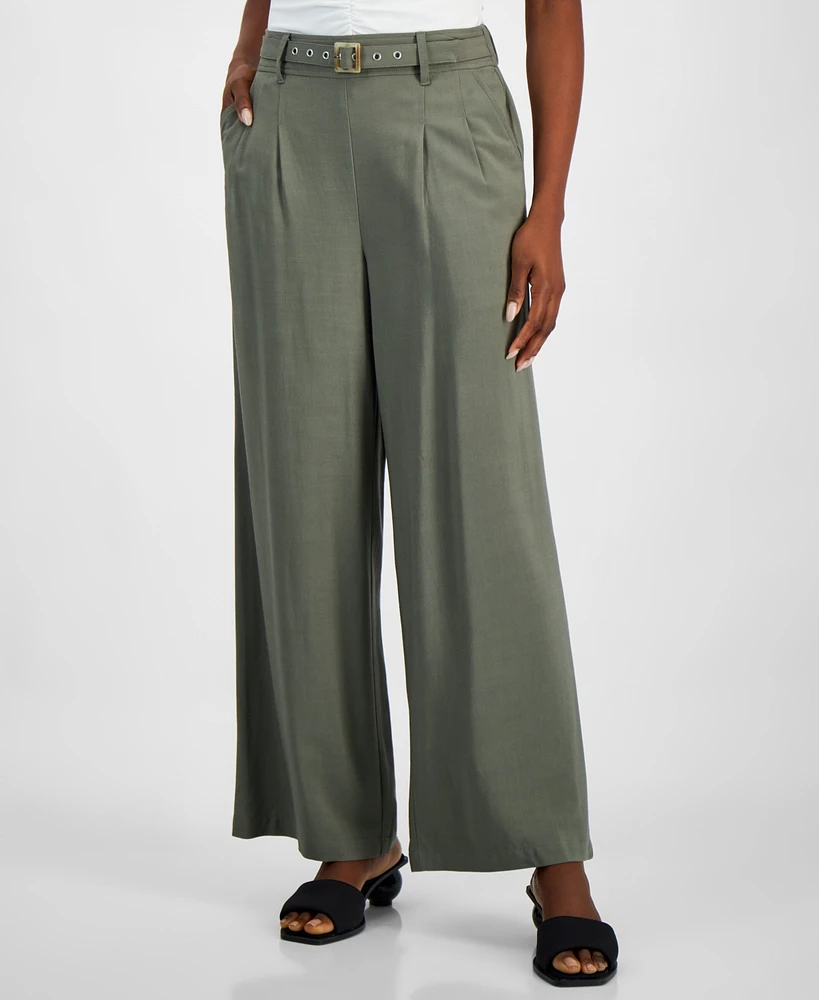 Bar Iii Women's Belted High-Rise Wide-Leg Pants, Exclusively at Macy's