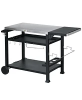 Outsunny Movable Stainless Steel 3-Shelf Outdoor Grill Cart w/ Side Table