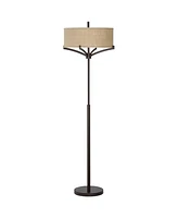 Tremont Modern Mid Century Floor Lamp Standing 62" Tall Deep Bronze Metal Tan Burlap Drum Shade for Living Room Reading Bedroom Office House Home