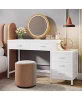 Tribesigns Vanity Desk with 5 Drawers, Makeup Vanity Table Dressing Table with Side 3-Drawer Chest, Make Up Vanities for Women, Girls (Without Mirror)