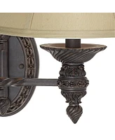 Godia French Country Indoor Swing Arm Wall Lamp Bronze Plug-In Light Fixture Dimmable Beige Softback Bell Shade for Bedroom Bedside House Reading Livi