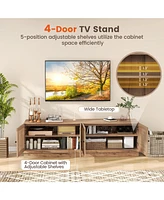 Farmhouse Tv Stand for TVs up to 75 Inches with 2 Cabinets-Oak