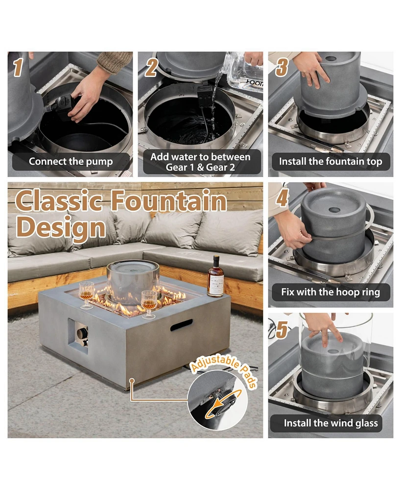 Inolait 28 Inch 50000 Btu Patio Square Propane Fire Pit with Pvc Cover-Gray