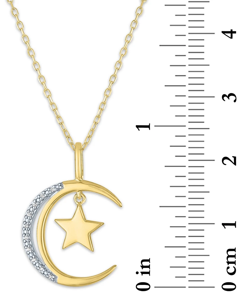 Diamond Accent Moon & Star Pendant Necklace in 14k Gold-Plated Sterling Silver, 16" + 2" extender