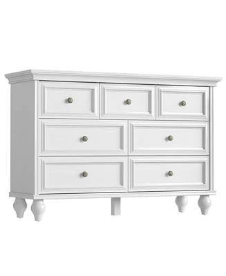 French Vintage Dresser for Bedroom with 7 Drawers, Vintage Design Wood Drawer Dresser Chest of Drawers for Closet, Living Room, Hallway, Nursery, Kids
