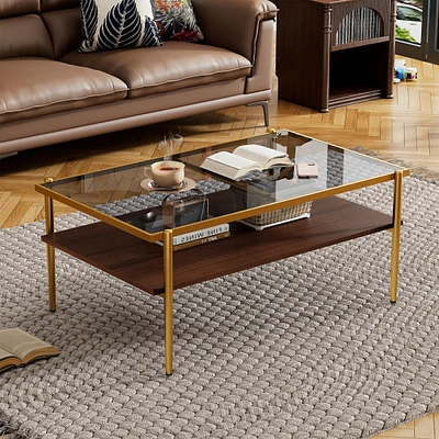 Modern Glass Coffee Table with Golden Legs
