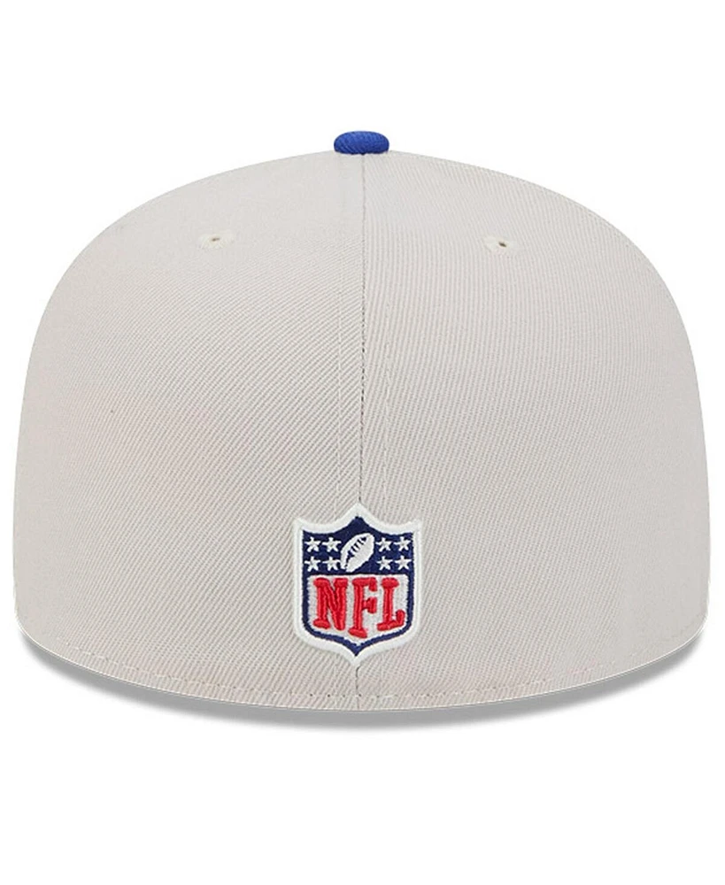 New Era Men's Stone/Royal England Patriots 2024 Sideline Historic 59FIFTY Fitted Hat