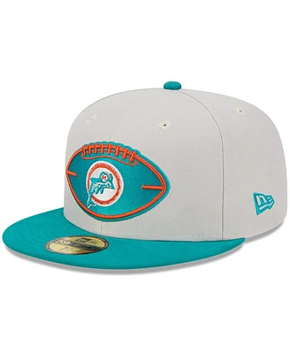 New Era Men's Stone/Aqua Miami Dolphins 2024 Sideline Historic 59FIFTY Fitted Hat