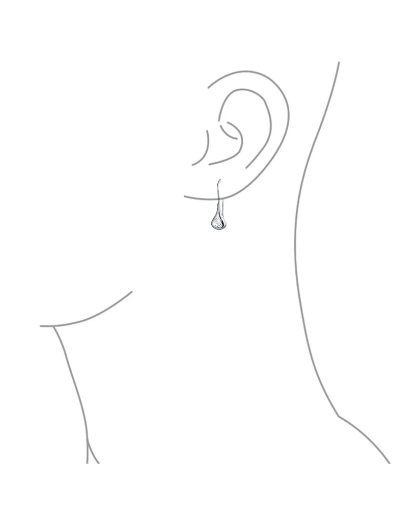 Bling Jewelry Carved Etched Puffed Pear Shaped Rain Drop Teardrop Earrings Fishhook Sterling Silver