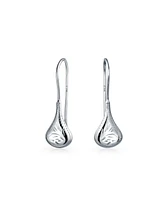 Bling Jewelry Carved Etched Puffed Pear Shaped Rain Drop Teardrop Earrings Fishhook Sterling Silver