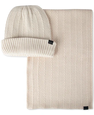 Kenneth Cole Reaction Men's Ribbed Herringbone Beanie & Scarf Set