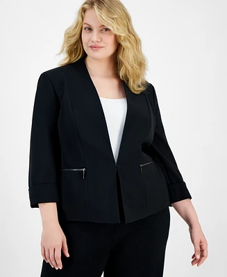 Kasper Plus 3/4-Sleeve Collarless Blazer