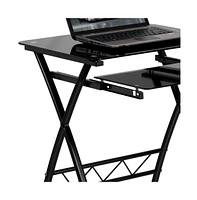 Tempered Glass Computer Desk With Pull-Out Keyboard Tray
