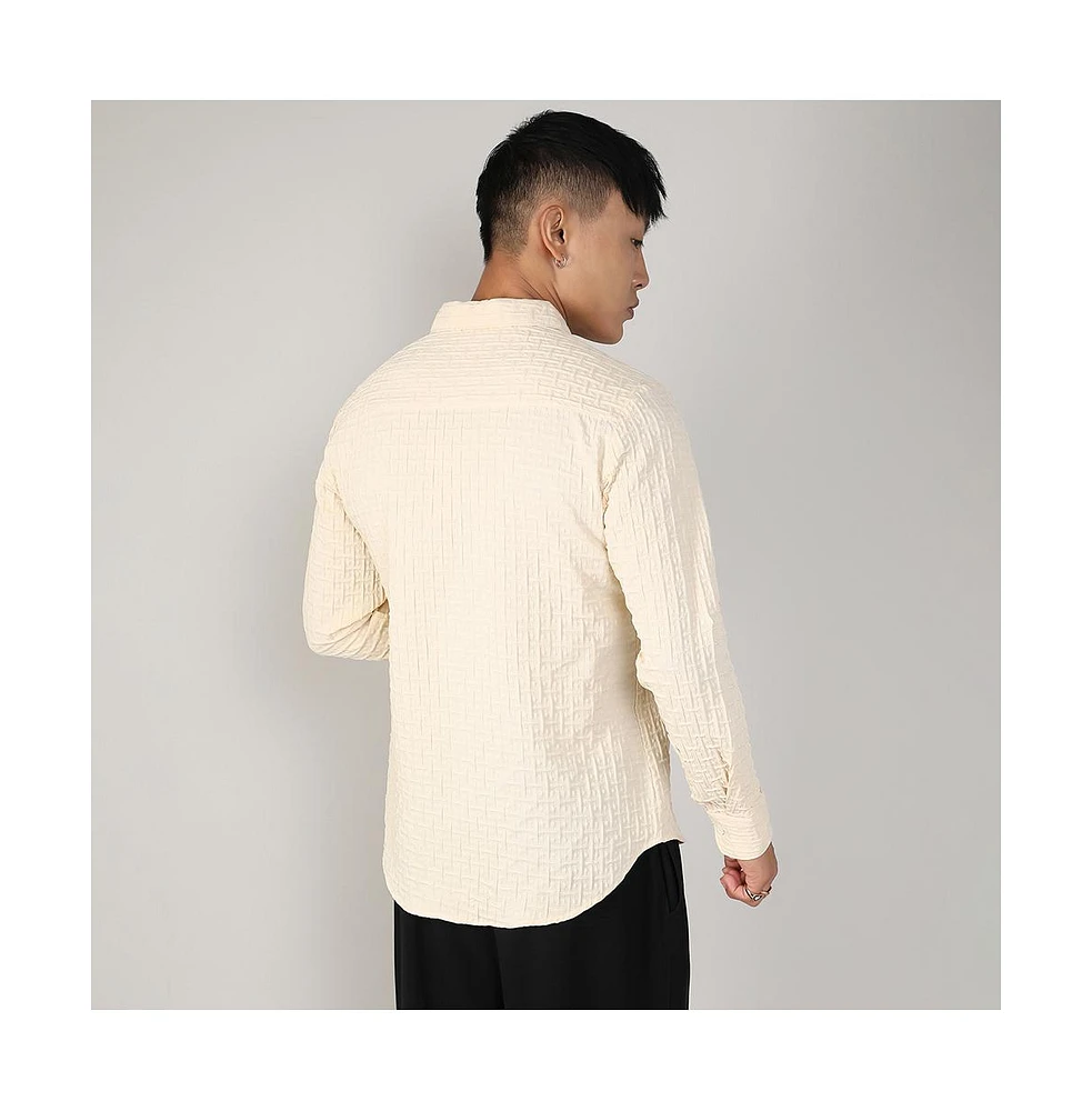 Men's Pale Yellow Textured Weave Shirt
