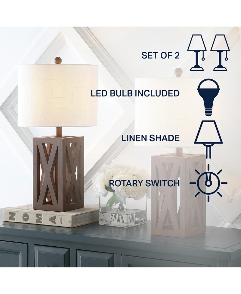 Jonathan Y Stewart 21.5" Farmhouse Wood Led Table Lamp, Black (Set of 2)