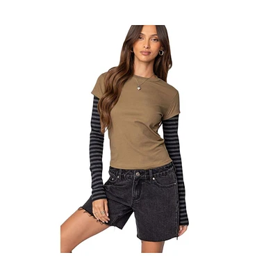 Edikted Womens Eliana Layered Long Sleeve T Shirt