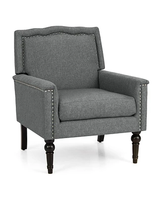 Mid-century Modern Armchair Linen Fabric Upholstered Accent Chair with Cushion-Gray