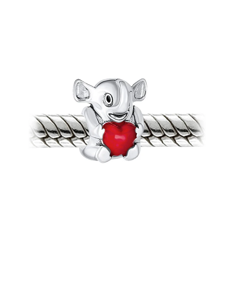 Bling Jewelry Red Heart Elephant Charm Bead in Sterling Silver for European Bracelets