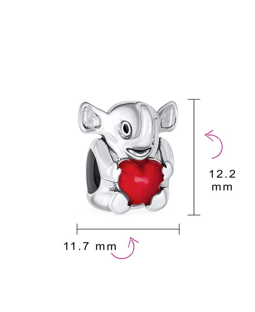 Bling Jewelry Red Heart Elephant Charm Bead in Sterling Silver for European Bracelets