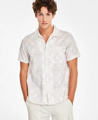 Sun + Stone Men's Becker Regular-Fit Medallion-Print Button-Down Linen Blend Camp Shirt, Created for Macy's
