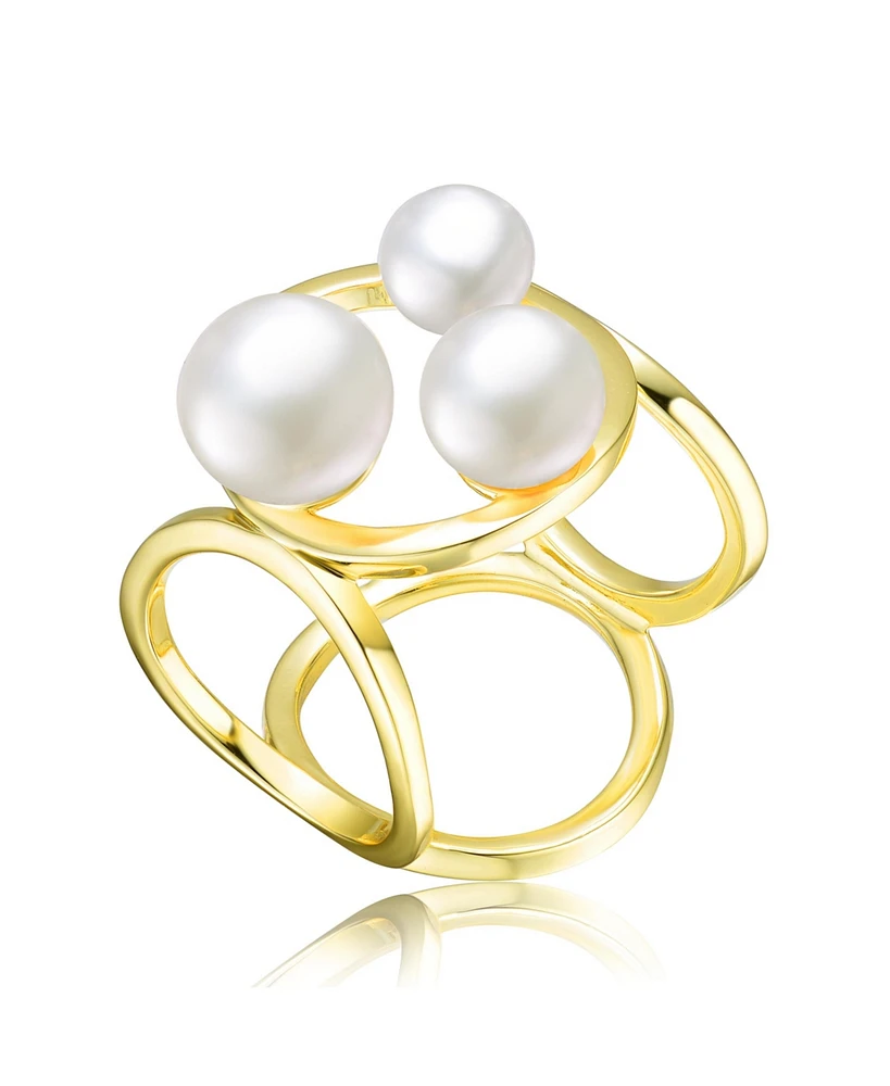 Sterling Silver 14k Gold Plated with Freshwater Pearls Ball Ring