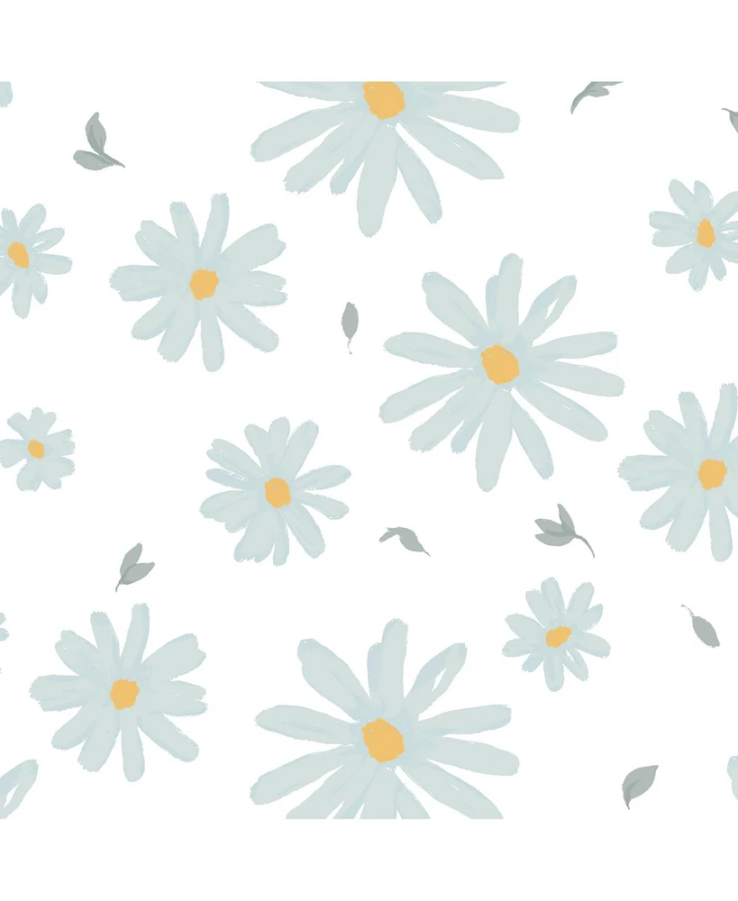 Lambs & Ivy Sweet Daisy 100% Cotton White/Blue Floral Baby Fitted Crib Sheet