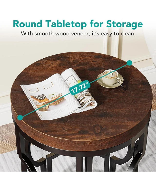 Tribesigns Round 2-Tier Side Table - Rustic Wood Top & Black Metal Arc Frame, Small Space End Table For Living Room/Bedroom