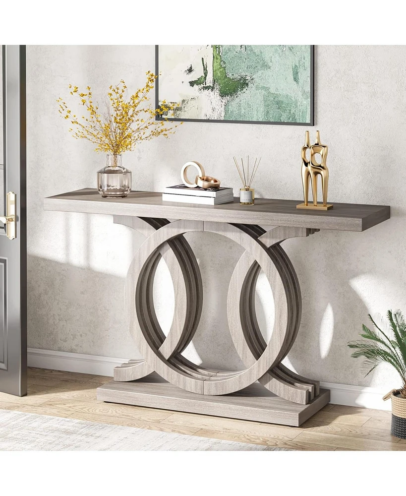 Tribesigns 55 inches Console Table with Geometric Base, Farmhouse Hallway Table, Wooden Entryway Vintage Sofa Unique Long Accent f