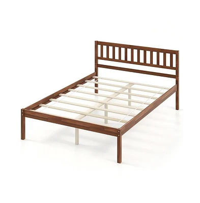 Queen Wood Bed Frame with Headboard and Slat Support-Queen