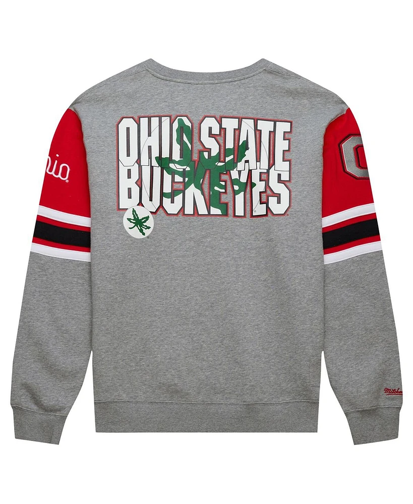 Mitchell & Ness Men's Grey Heather Ohio State Buckeyes Throwback Allover 4.0 Pullover Sweatshirt