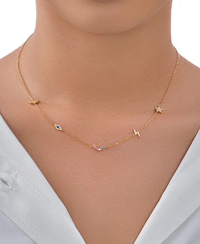 Sterling Forever Women's Silver Lucky Charm Station Necklace