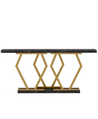 Tribesigns 70.9 Inch Extra Long Sofa Table， White and Gold Console Table with Faux Marble Tabletop, Modern Long Entryway Table with Gold Frame