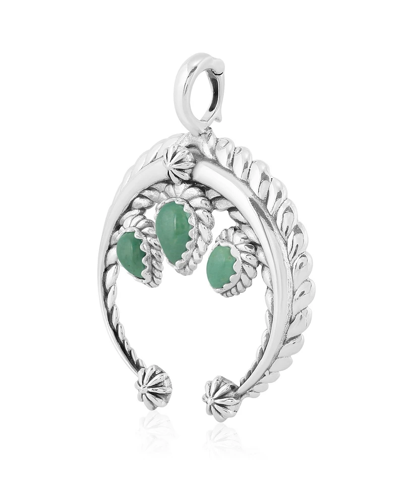 American West Jewelry Sterling Silver and Pear Cut Green Turquoise Gemstone Rope Naja Pendant Enhancer