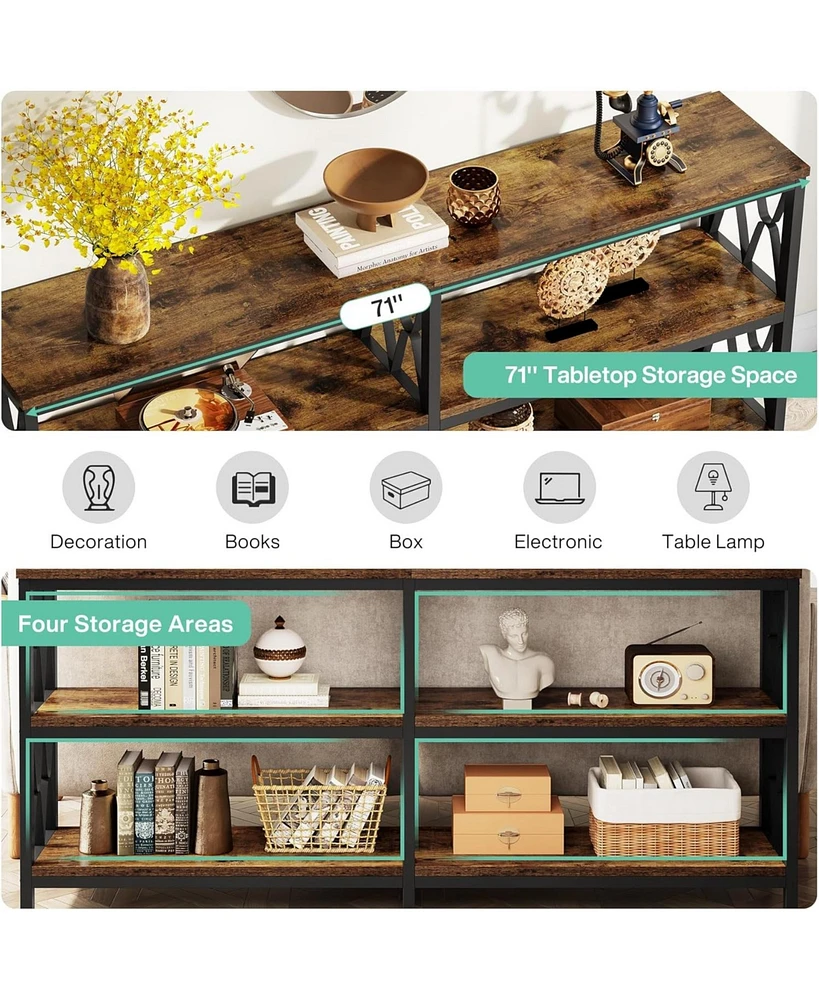 Tribesigns 70.9" Long Console Table with Storage Shelves, Industrial 3-Tier Sofa Table for Living Room, Foyer Table Entryway Table for Hallway, Front