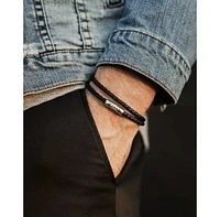 Vincero Men's Black Silver Delta Double Bracelet with Full-Grain Ecco Leather and Magnetic Clasp, Regular