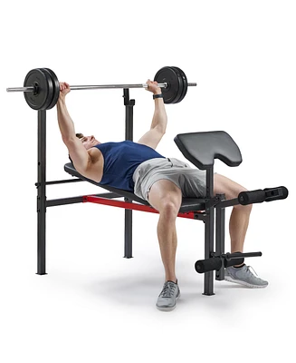 Sunny Health & Fitness Adjustable Standard Incline Weight Bench with Leg Developer and Preacher Curl Attachment, Up to 630LBs Support