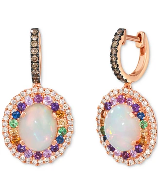 Le Vian Multi-Gemstone (3-1/10 ct. t.w.) & Diamond (5/8 ct. t.w.) Oval Halo Drop Earrings in 14k Rose Gold