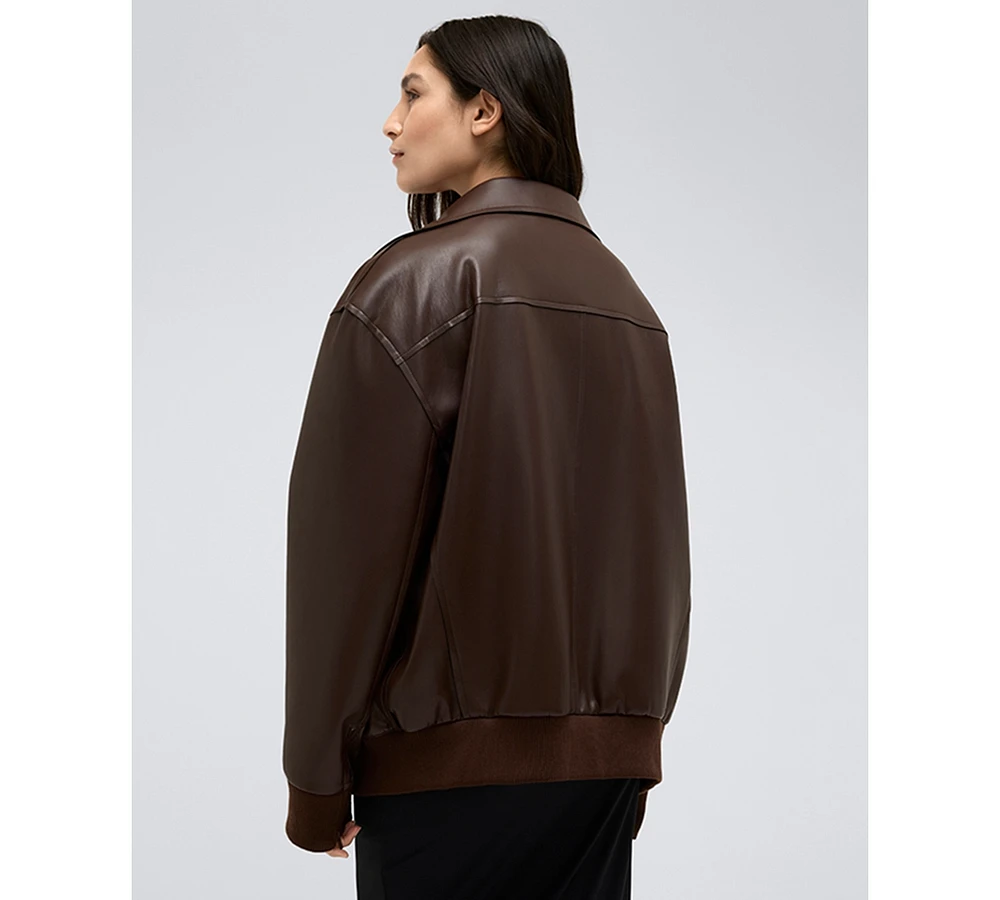 Kenneth Cole Women's Faux-Leather Oversized Raw-Edge Moto Jacket