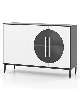 Sideboard Cabinet with Tempered Glass Door for Living Room Dining Room Kitchen-White