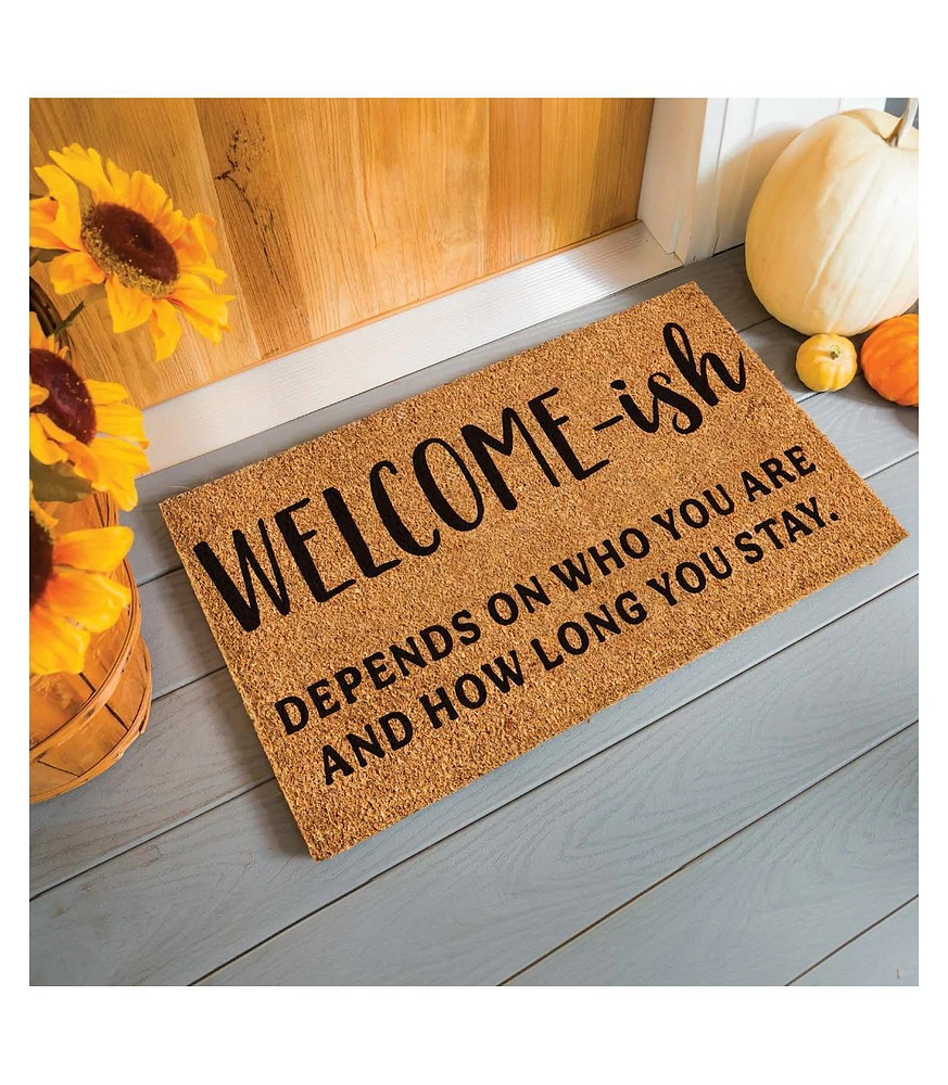 Evergreen 16 x 28 Inches Welcome-ish Door Mat | Non-Slip Rubber Backing | Dirt catching Natural Coir | Indoor and Outdoor Home Decor