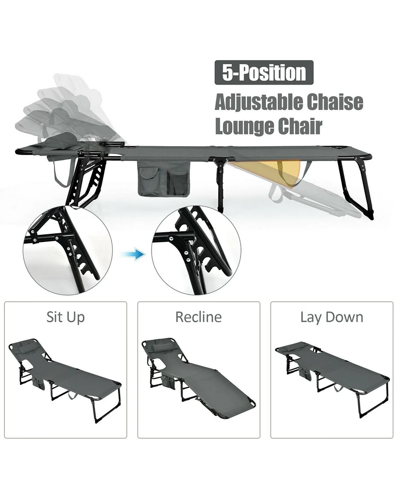 Inolait Folding Beach Grey Lounge Chair with Pillow for Outdoor