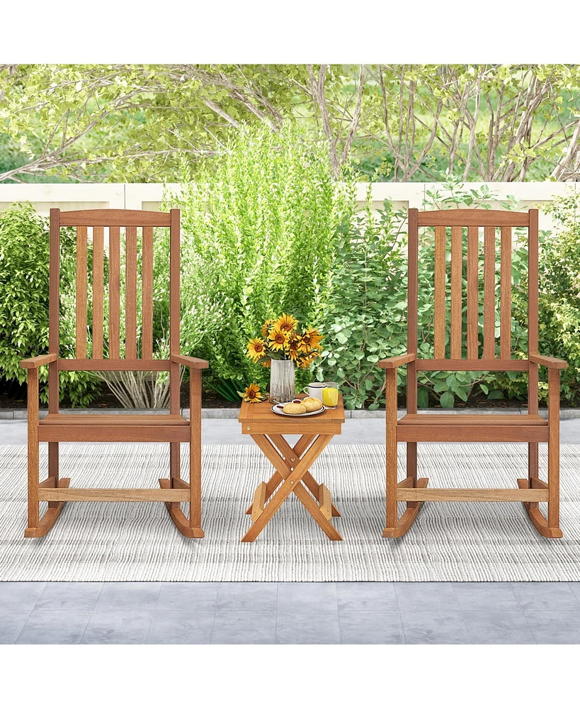 Wood Folding Square Table & 2pcs Rocking Chair Set with Slatted Seat & Tabletop