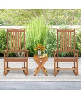 Wood Folding Square Table & 2pcs Rocking Chair Set with Slatted Seat & Tabletop