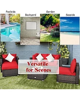 5PCS Outdoor Patio Rattan Furniture Set Sectional Conversation