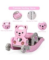 Baby Rocking Horse Slide Set 4-in-1 Kids Swing Toys w/Basketball Hoop Ferrule