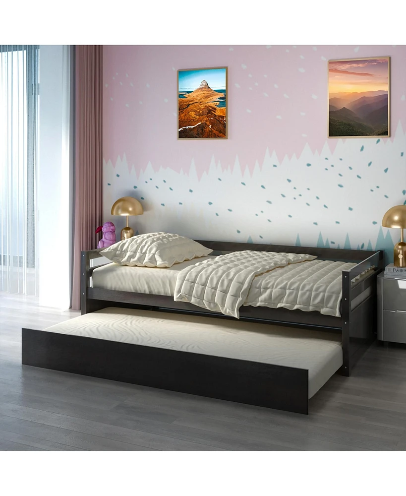Costway Twin Trundle Daybed Wooden Slat Support Mattress Platform for Kids
