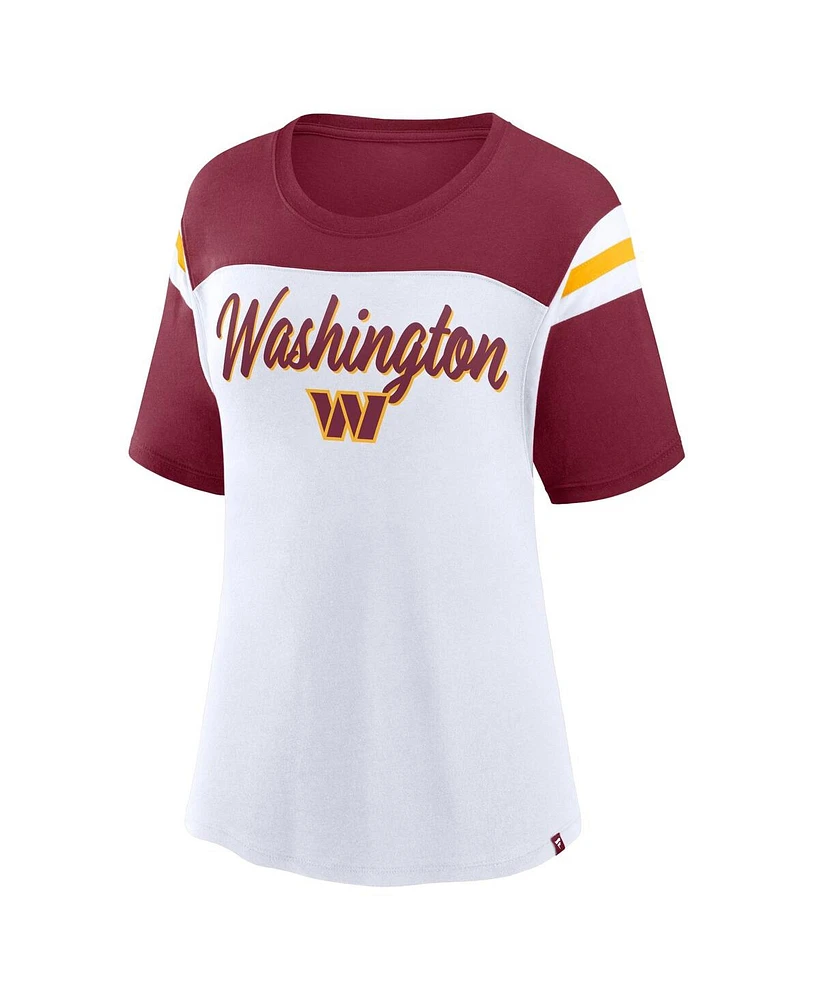 Fanatics Women's White/Burgundy Washington Commanders Cheer Chant Fashion T-Shirt