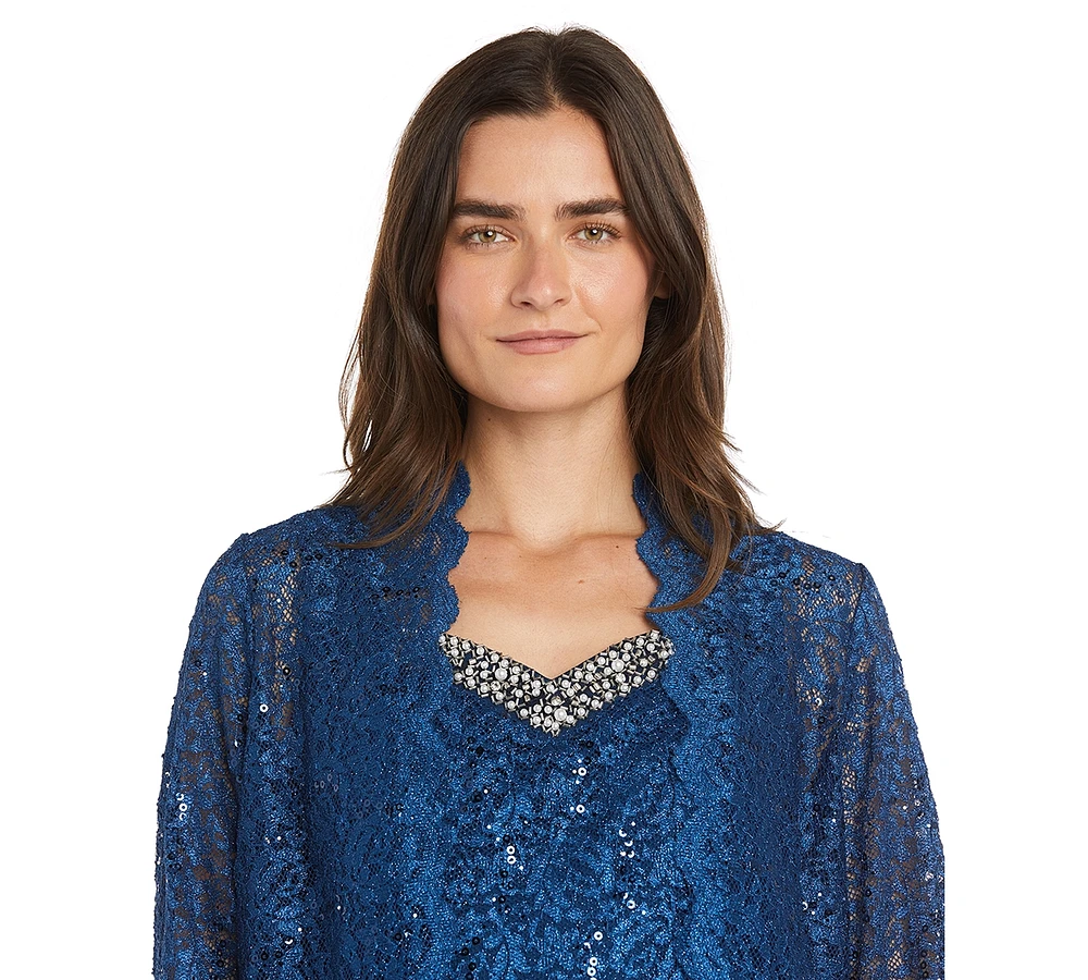 R & M Richards Plus Size Embellished Jacket, Sleeveless Top and Pants Set