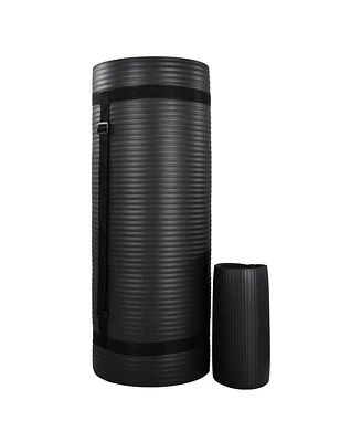 BalanceFrom Fitness 1" Extra Thick Yoga Mat w/Knee Pad and Carrying Strap, Black